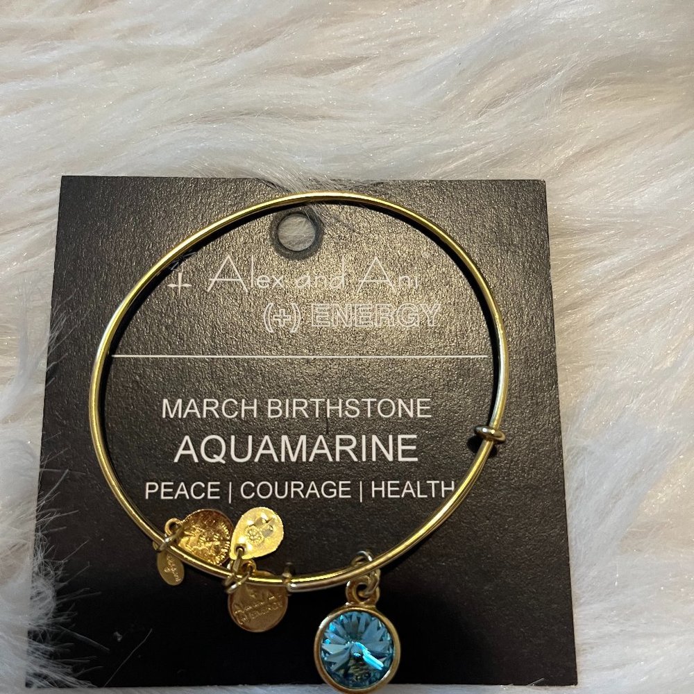 Alex and Ani March Birthstone Aquamarine Gold Bangle